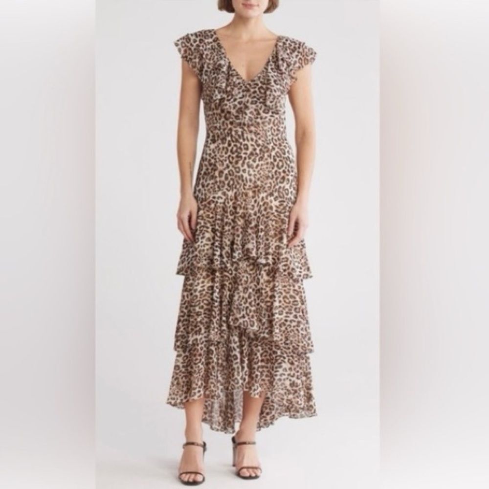 NEW WAYF Animal Print Leopard Print Tier Ruffle Maxi Dress XS